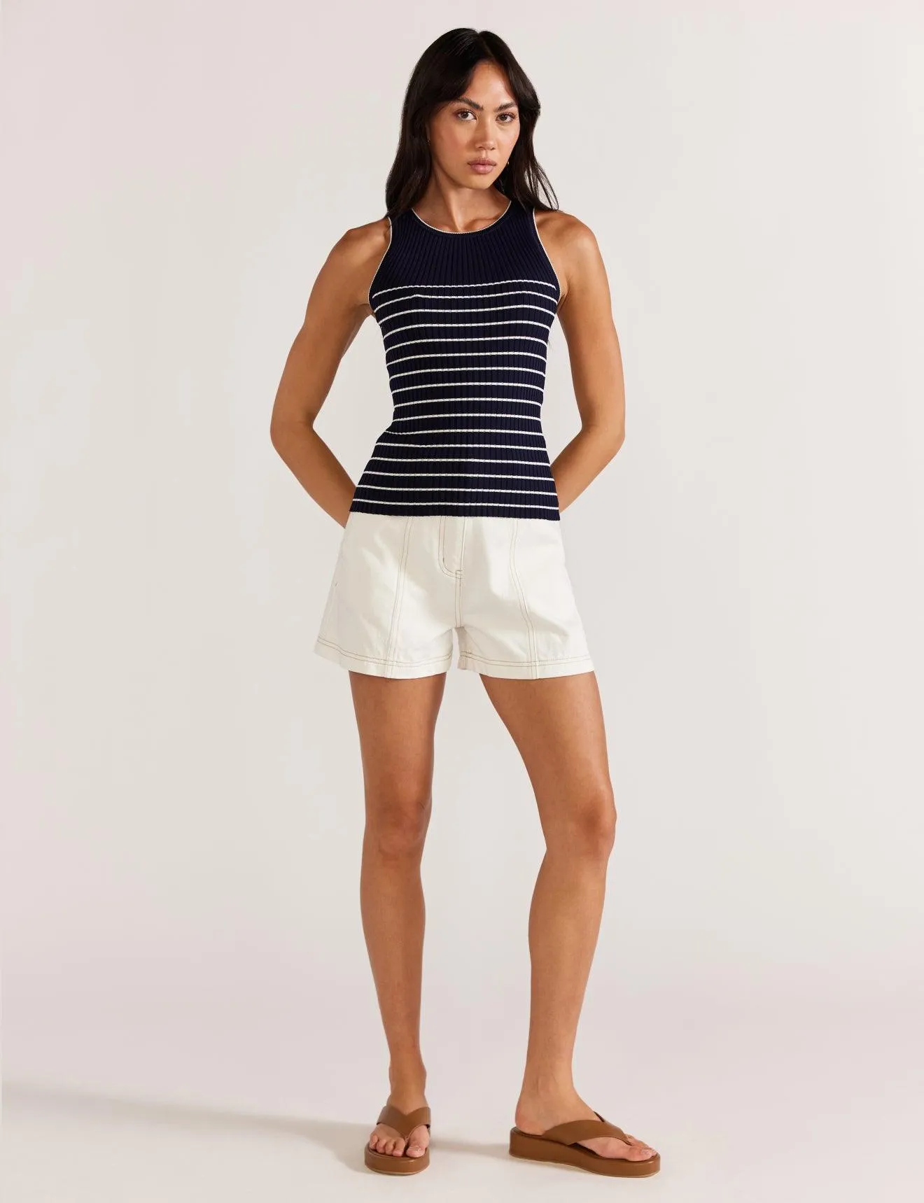 Staple the Label Kiana Stripe Knit Tank in Navy Stripe