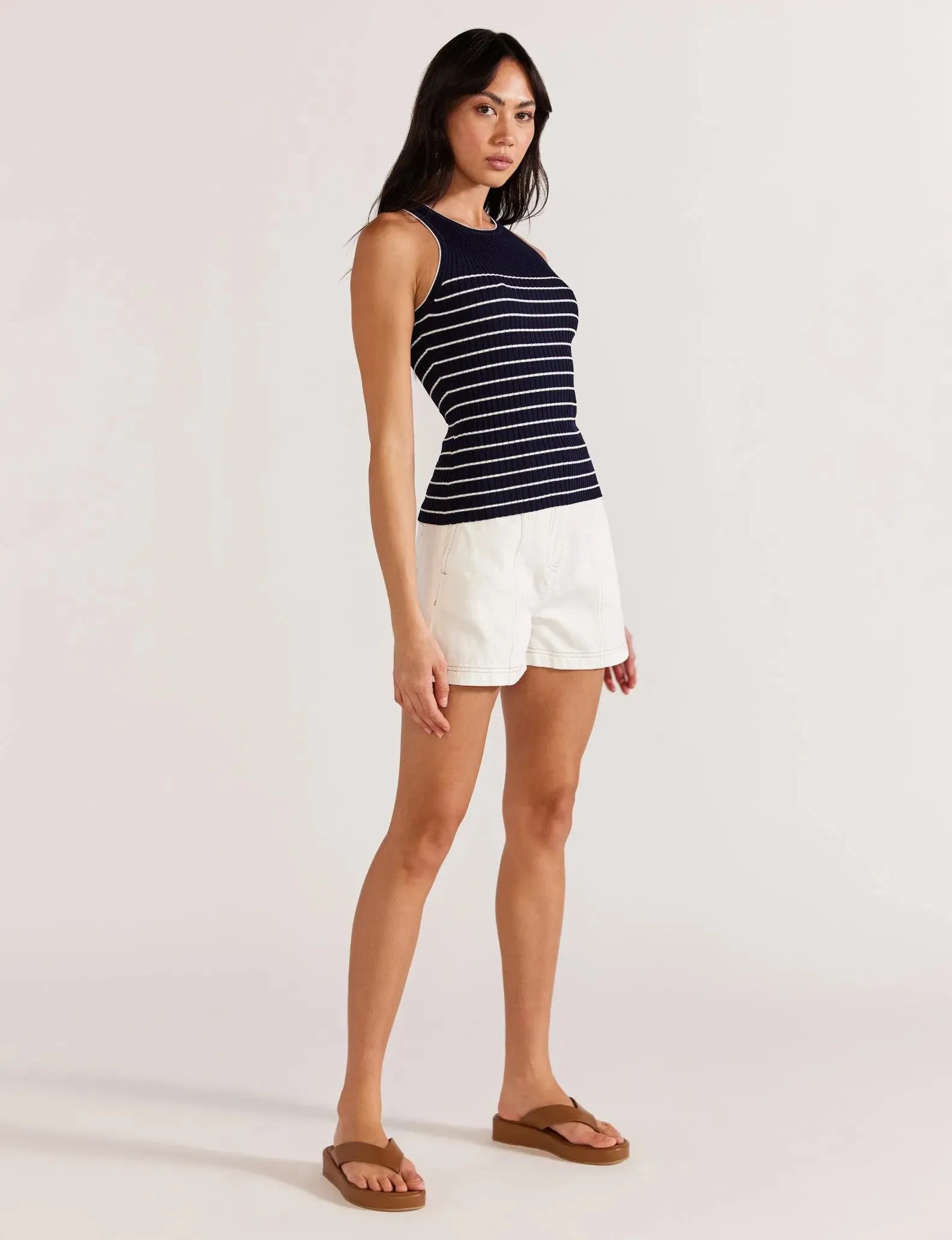 Staple the Label Kiana Stripe Knit Tank in Navy Stripe