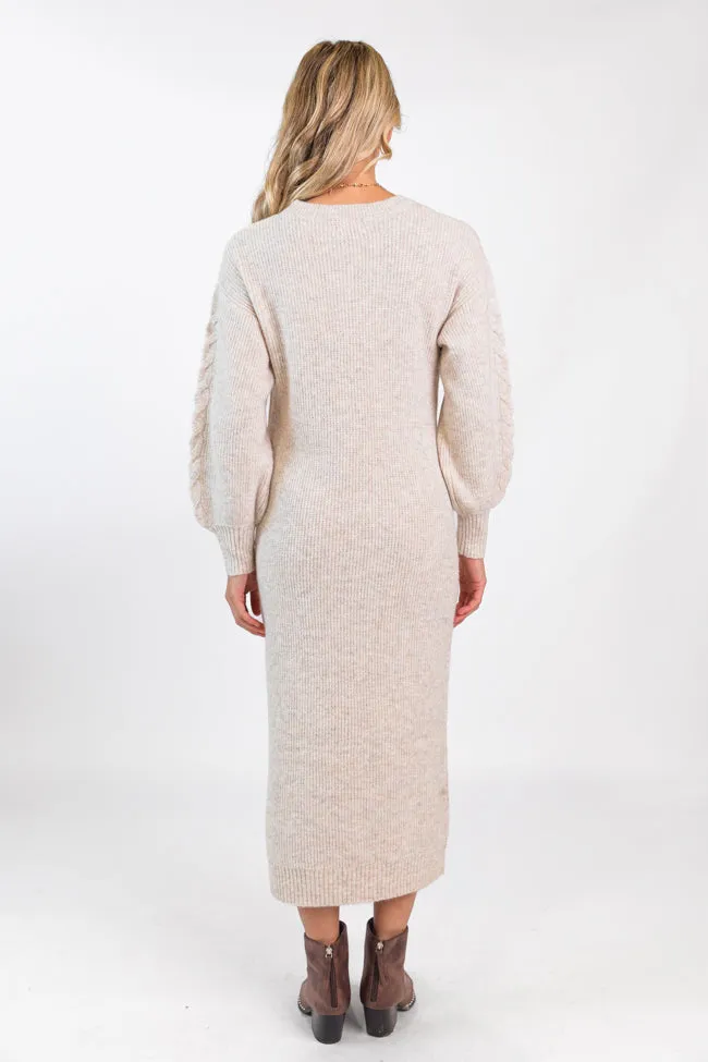 Stay On Your Mind Oatmeal Cable Knit Midi Dress