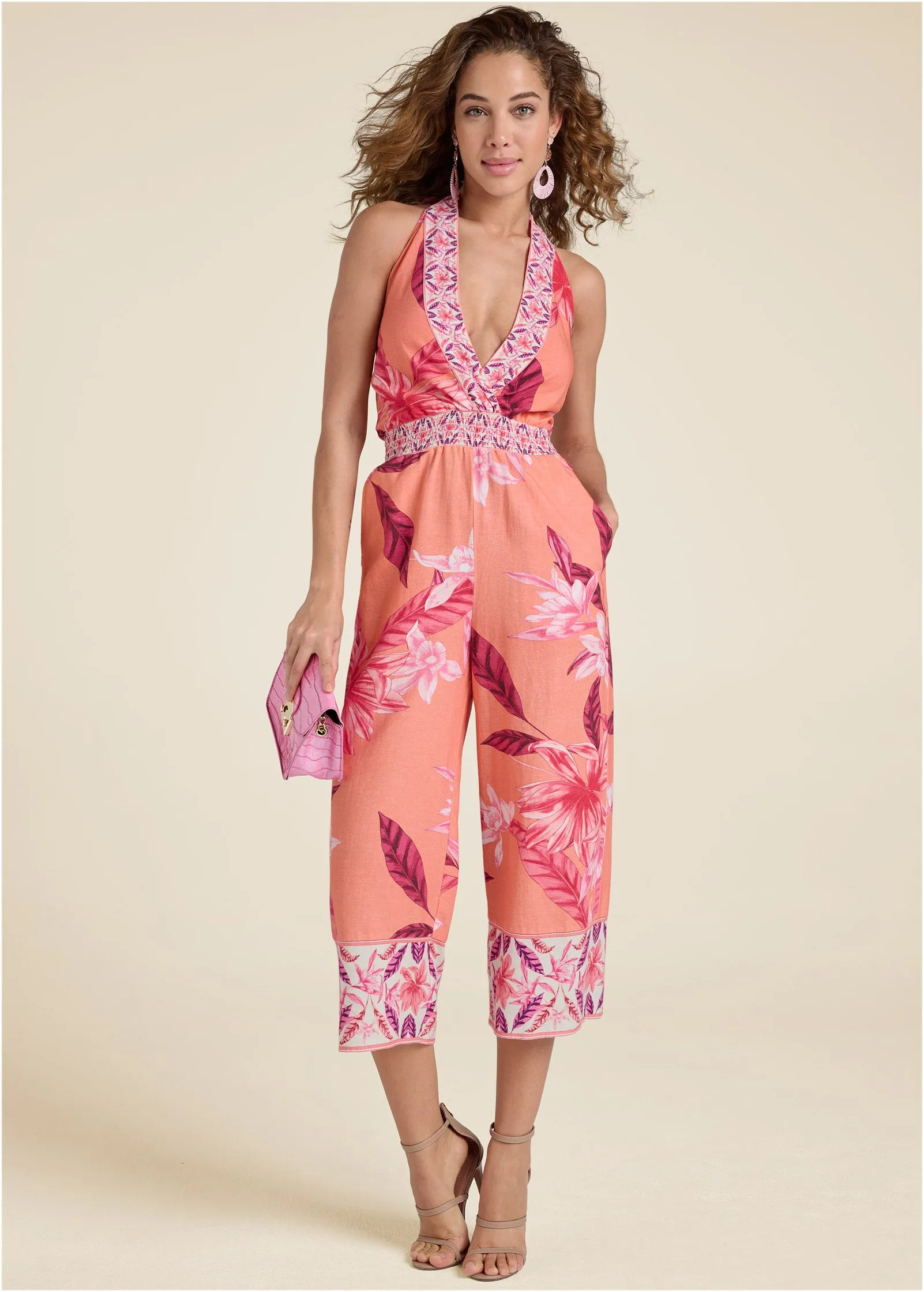 Strawberry Floral Jumpsuit - Pink Multi