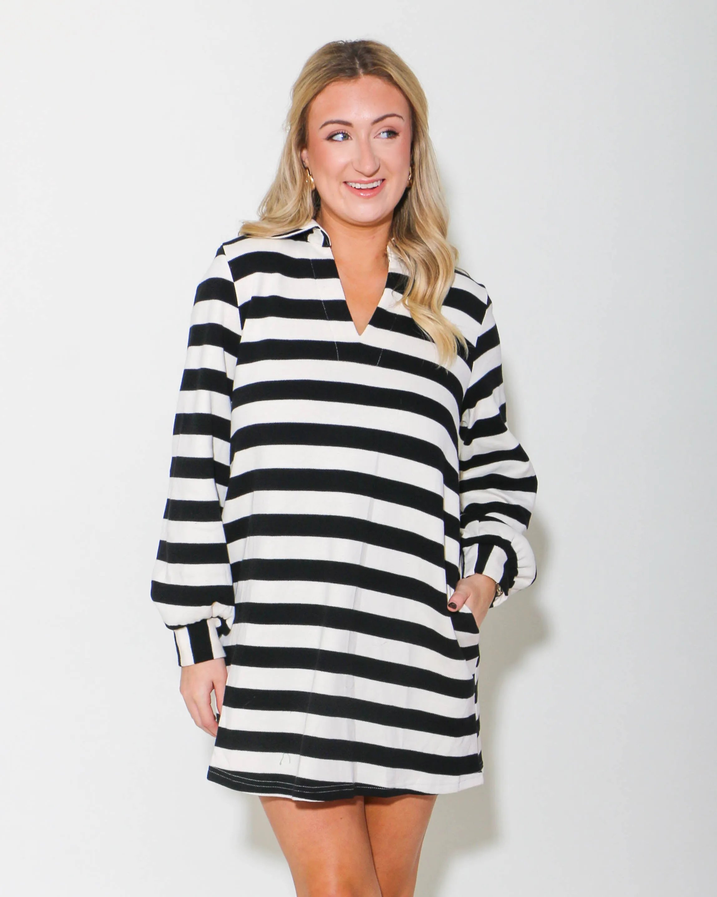 Stripe Collared Dress in Black