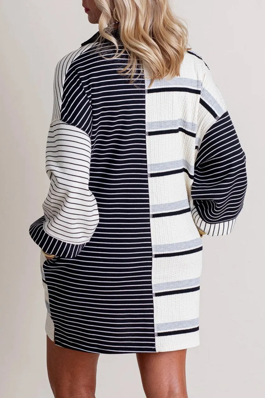 Stripe Colorblock Collared Mini Dress