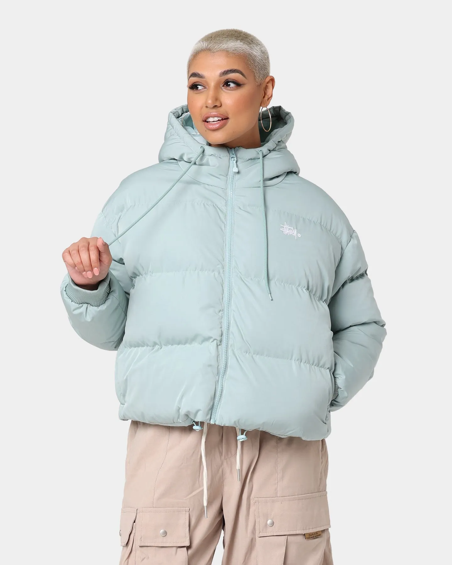 Stussy Women's Graffiti Hood Puffer Jacket Basil