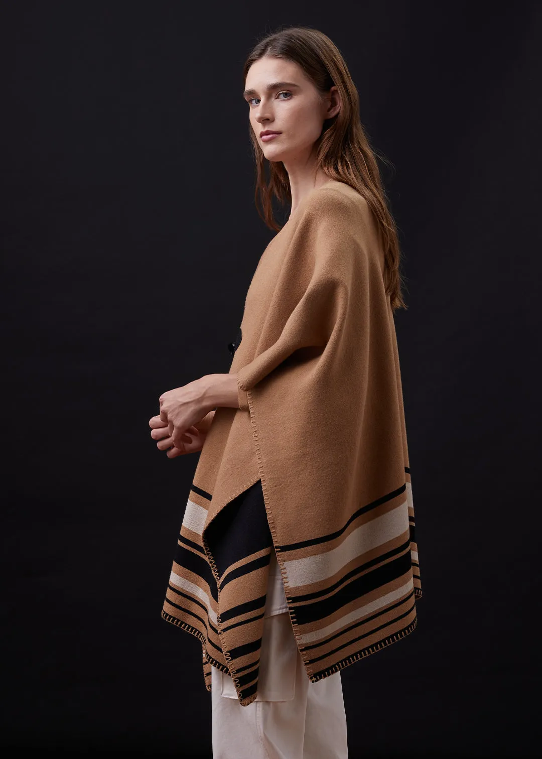 Supersoft Sweater Knit Reversible Stripe Poncho