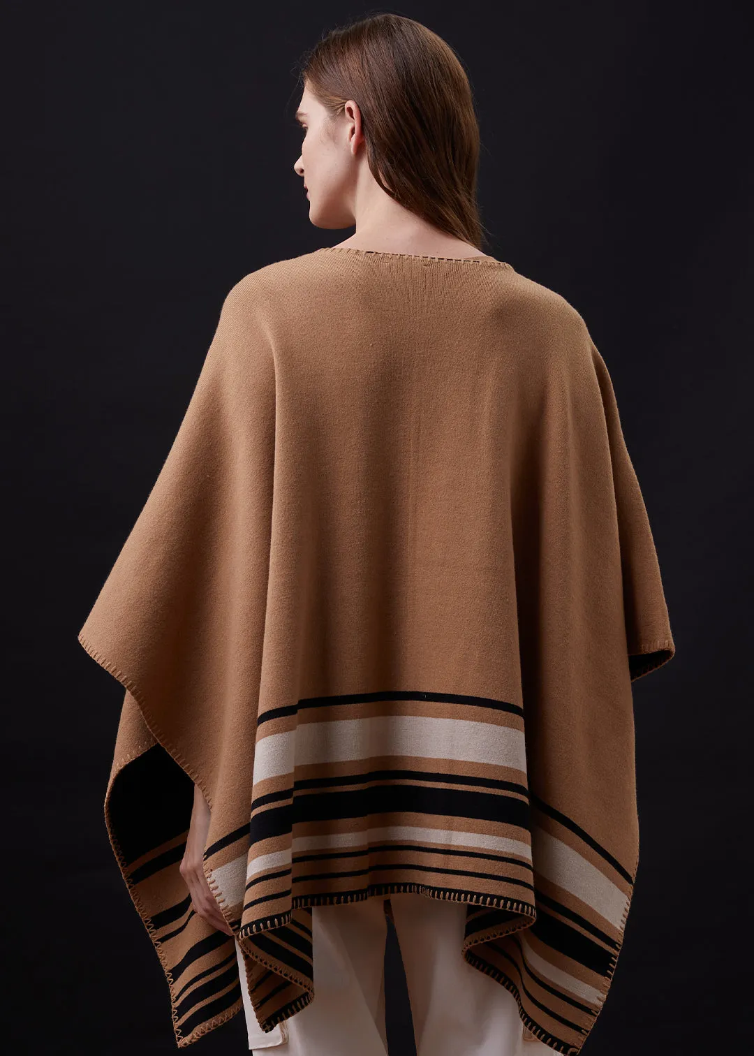 Supersoft Sweater Knit Reversible Stripe Poncho