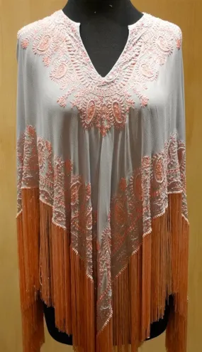 Tanja Pignatelli Silk Fringe Beaded Caftan Poncho