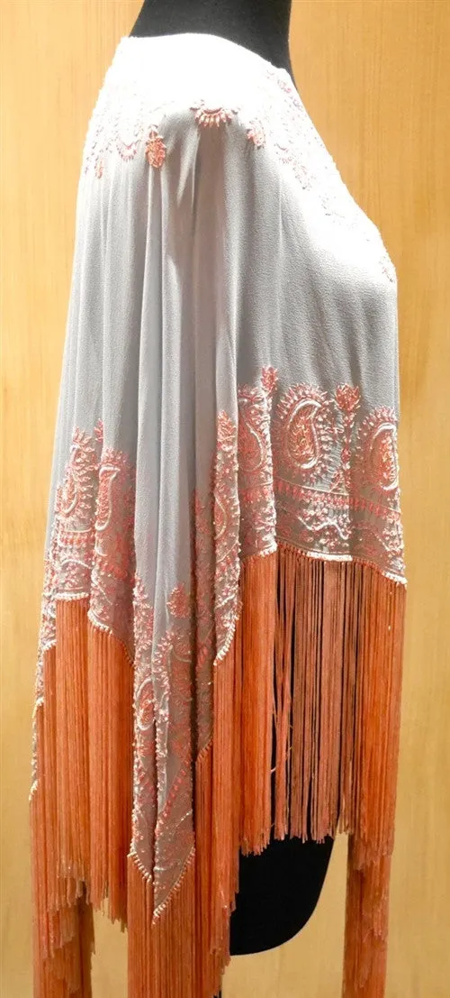 Tanja Pignatelli Silk Fringe Beaded Caftan Poncho