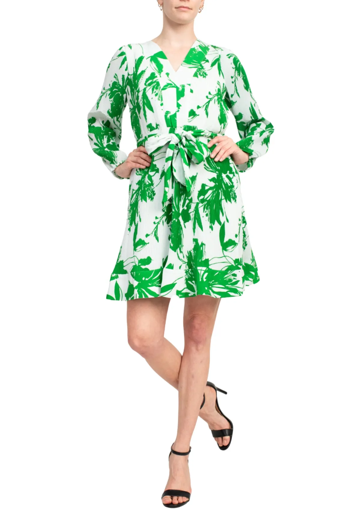 Taylor Floral Belted V-Neck Crepe Dress