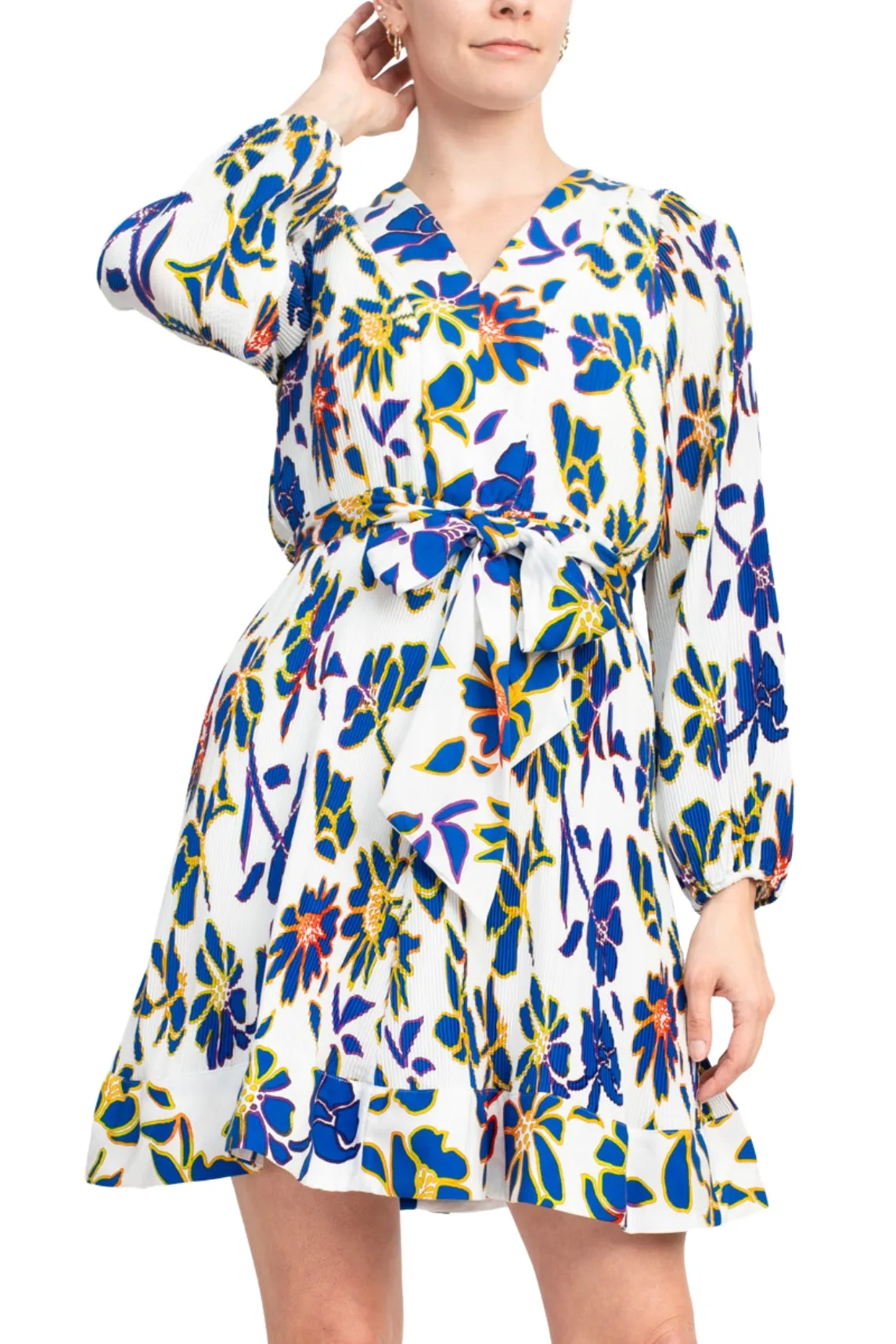 Taylor Floral Belted V-Neck Crepe Dress