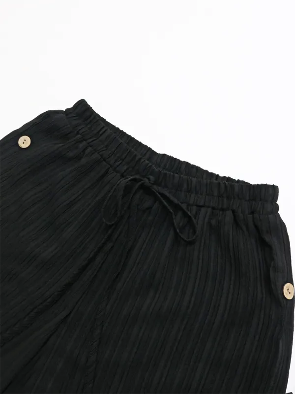 Textured Wide-Leg Pants for Women with Fancy Side Buttons