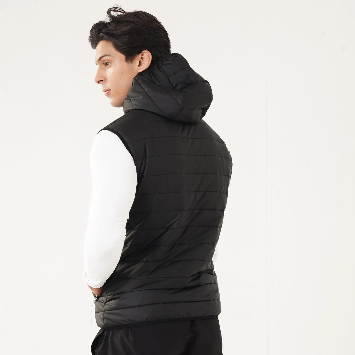 Tf-Premium Black Sleeveless Puffer HoodieJacket