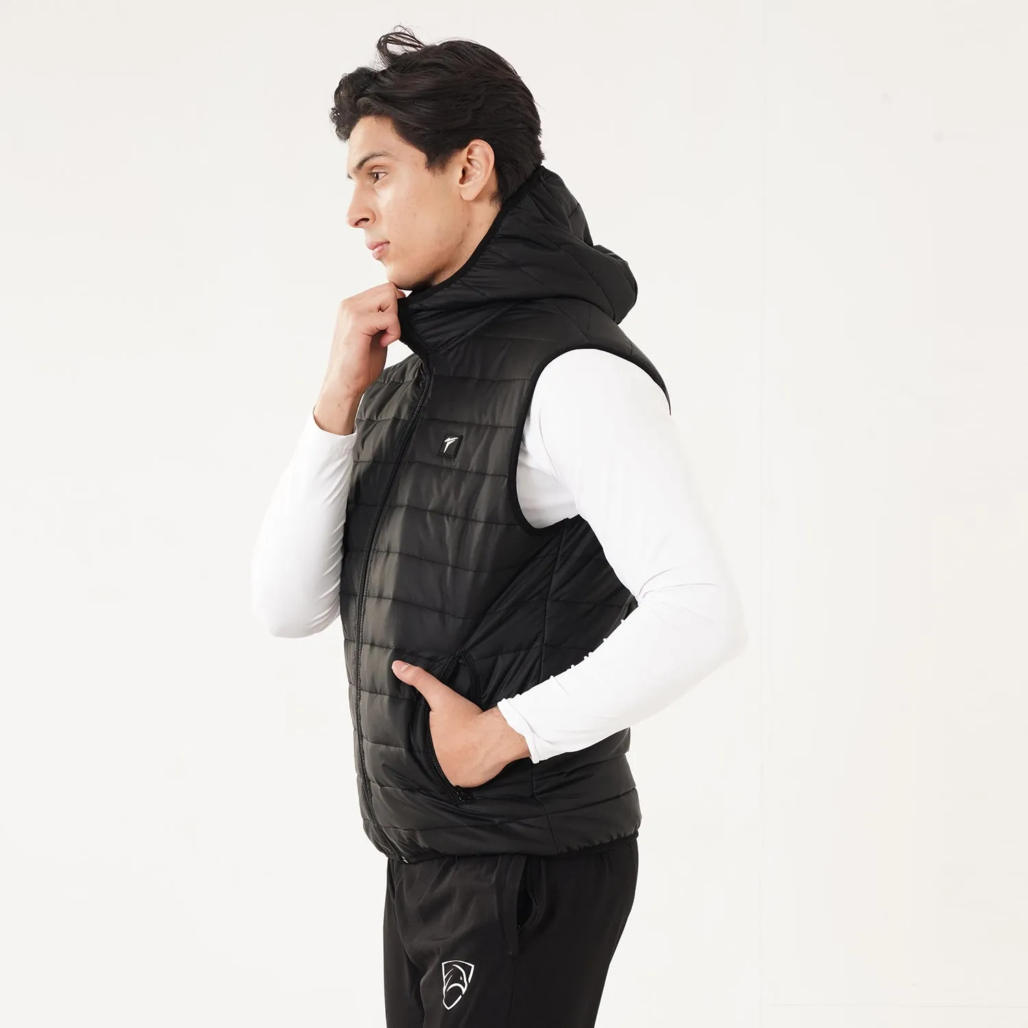 Tf-Premium Black Sleeveless Puffer HoodieJacket