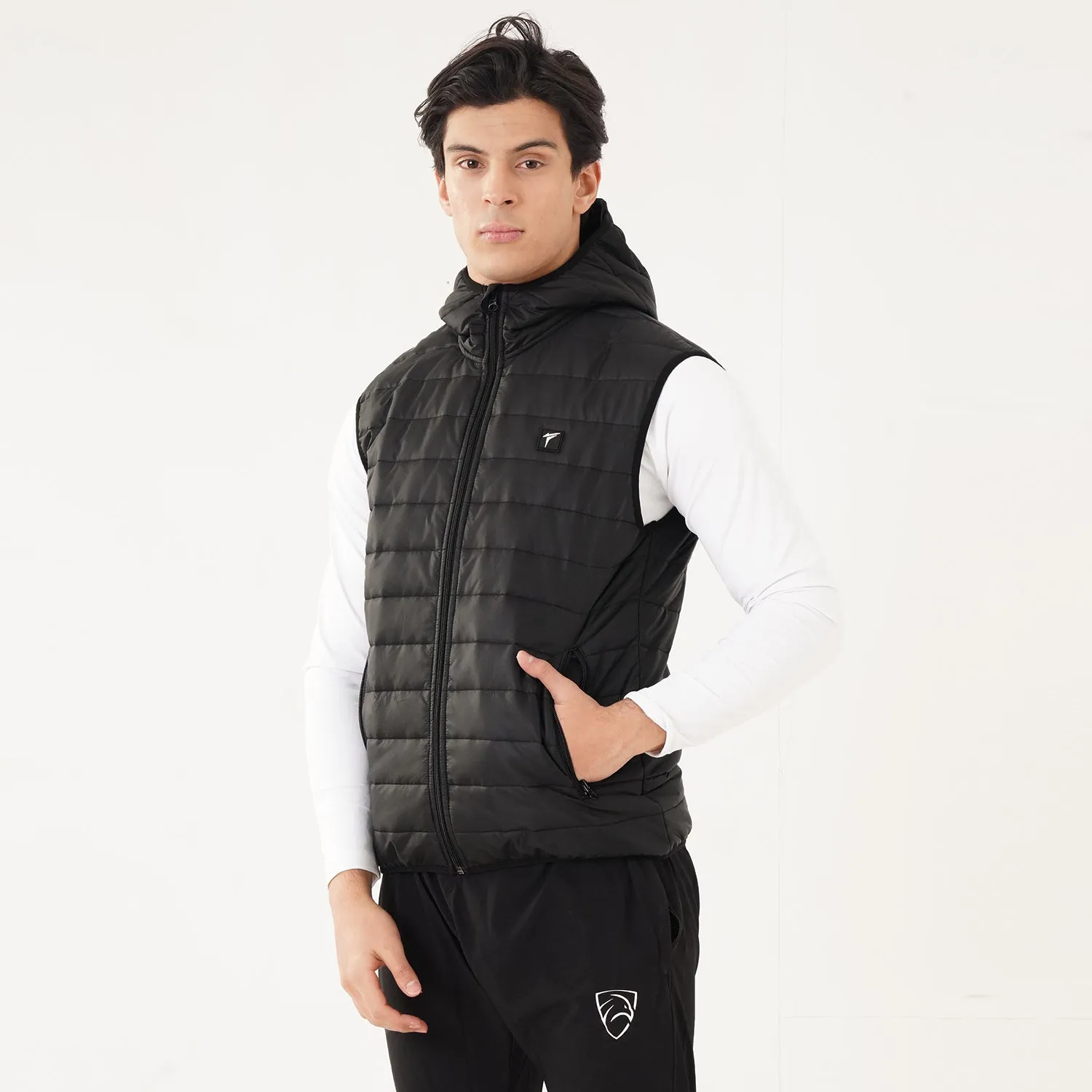 Tf-Premium Black Sleeveless Puffer HoodieJacket