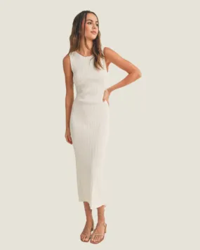 The Brooke: White Ribbed Knit Midi Dress