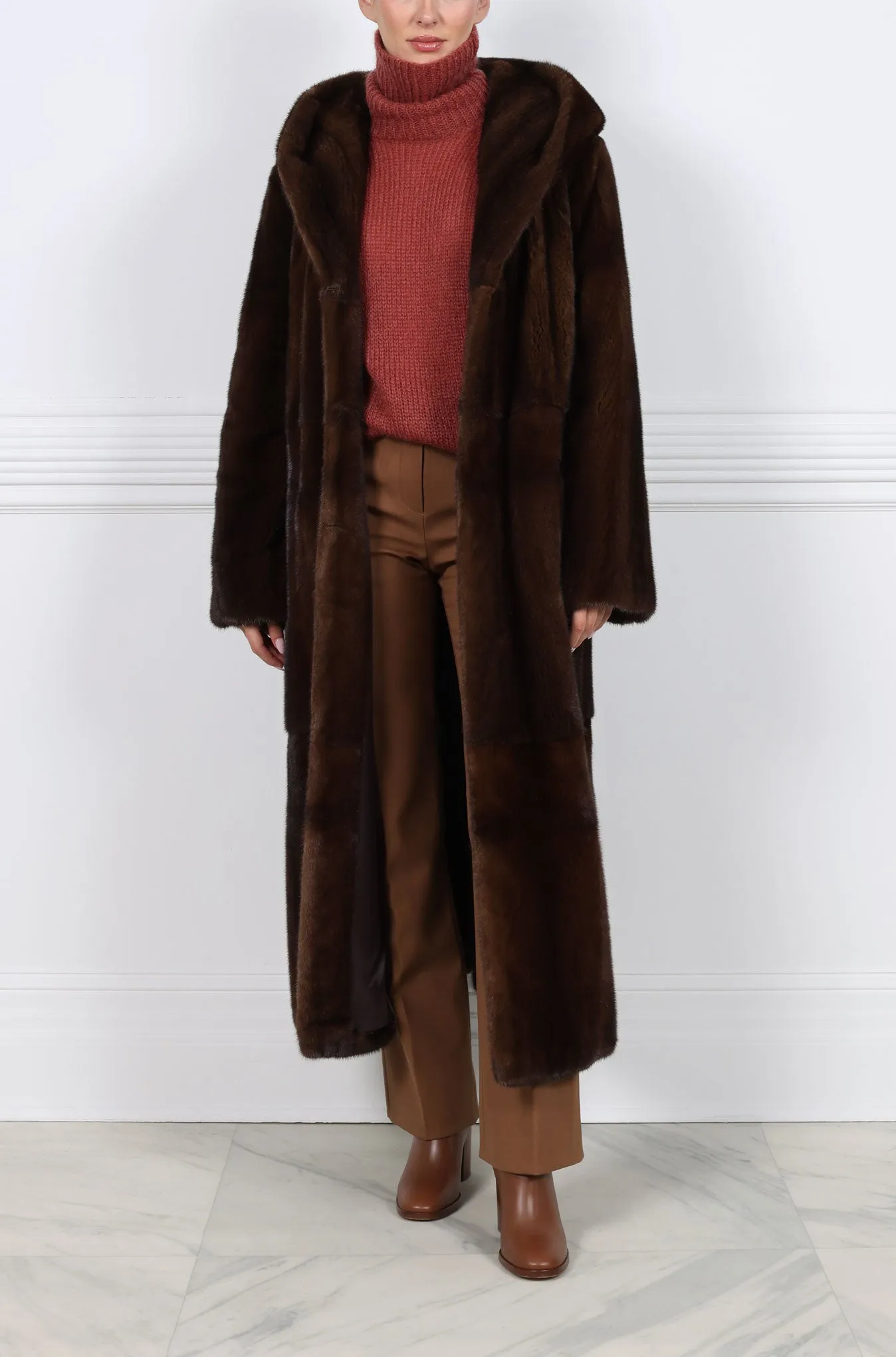 The Hazel Hooded Mahogany Mink Coat