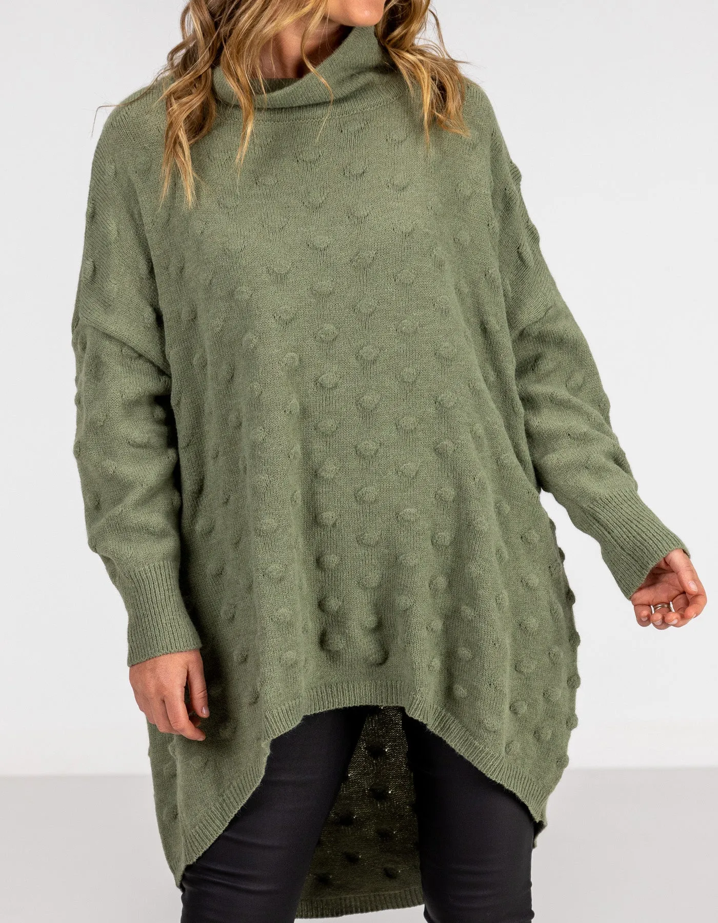 Theo Oversize Bubble Knit Jumper in Olive