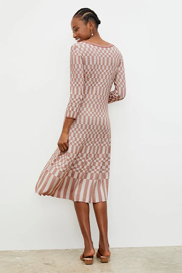 Tippy Dress - Checkered Knit :: Red Clay / Natural