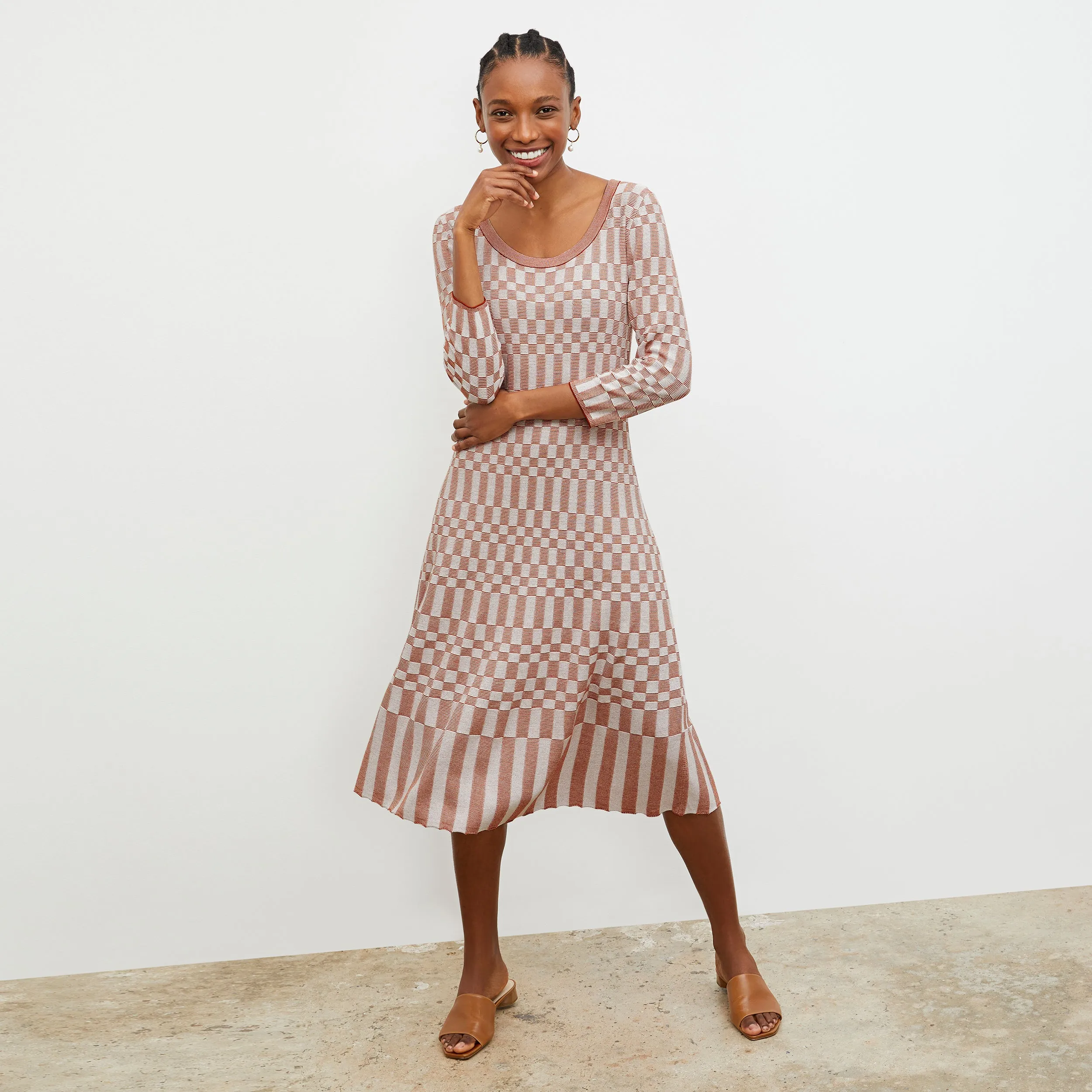 Tippy Dress - Checkered Knit :: Red Clay / Natural