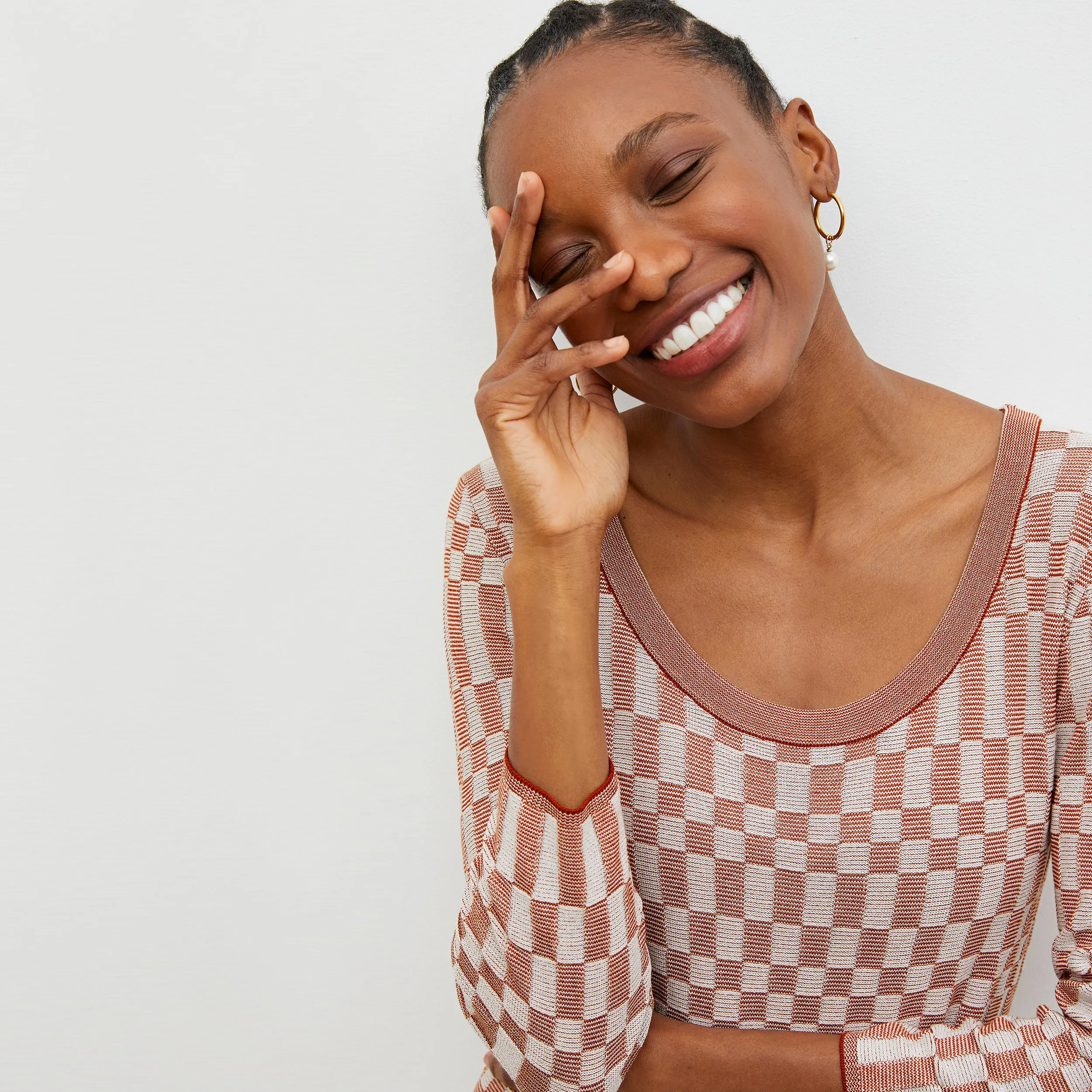 Tippy Dress - Checkered Knit :: Red Clay / Natural