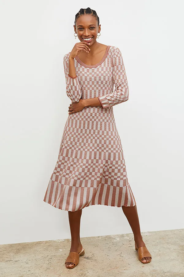 Tippy Dress - Checkered Knit :: Red Clay / Natural