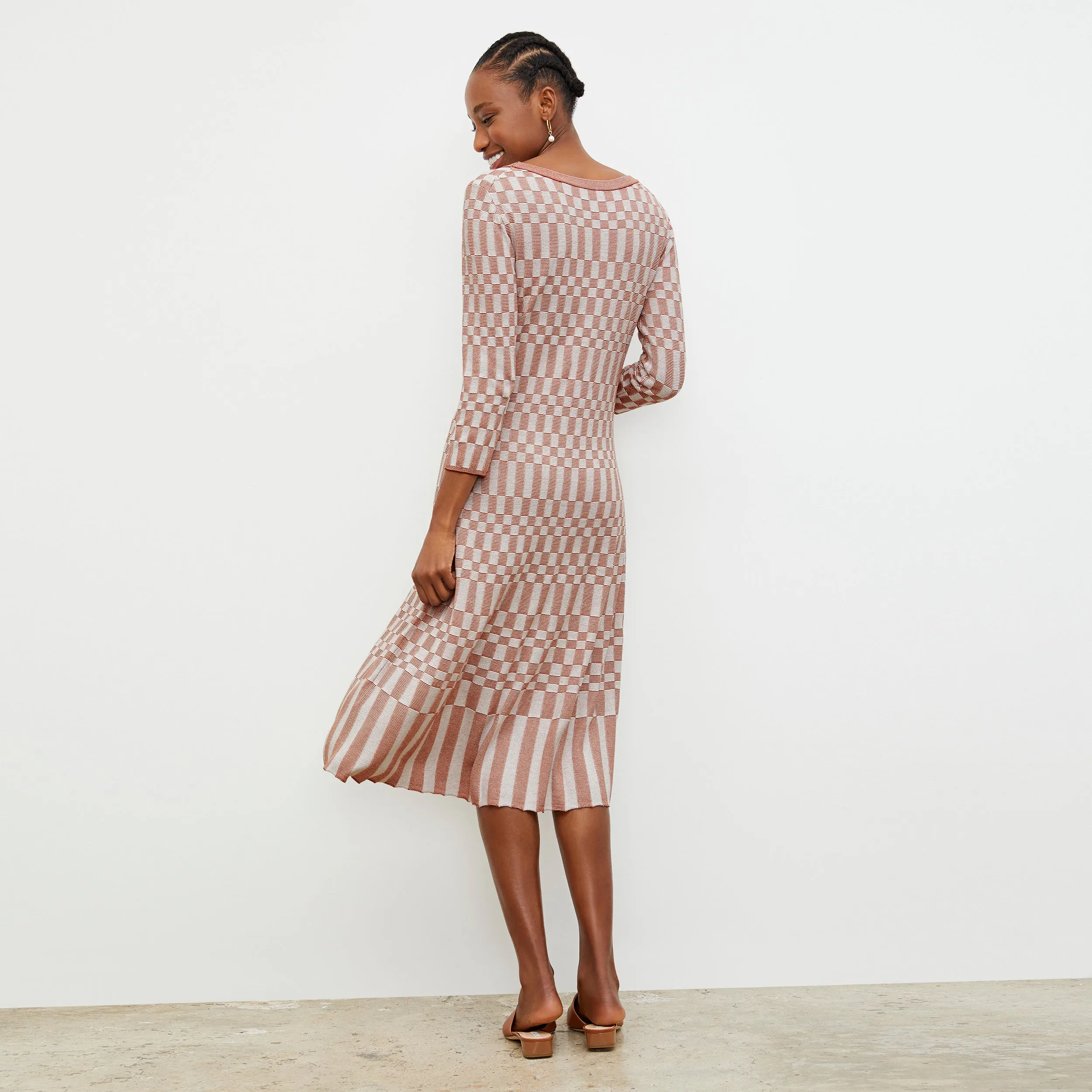 Tippy Dress - Checkered Knit :: Red Clay / Natural