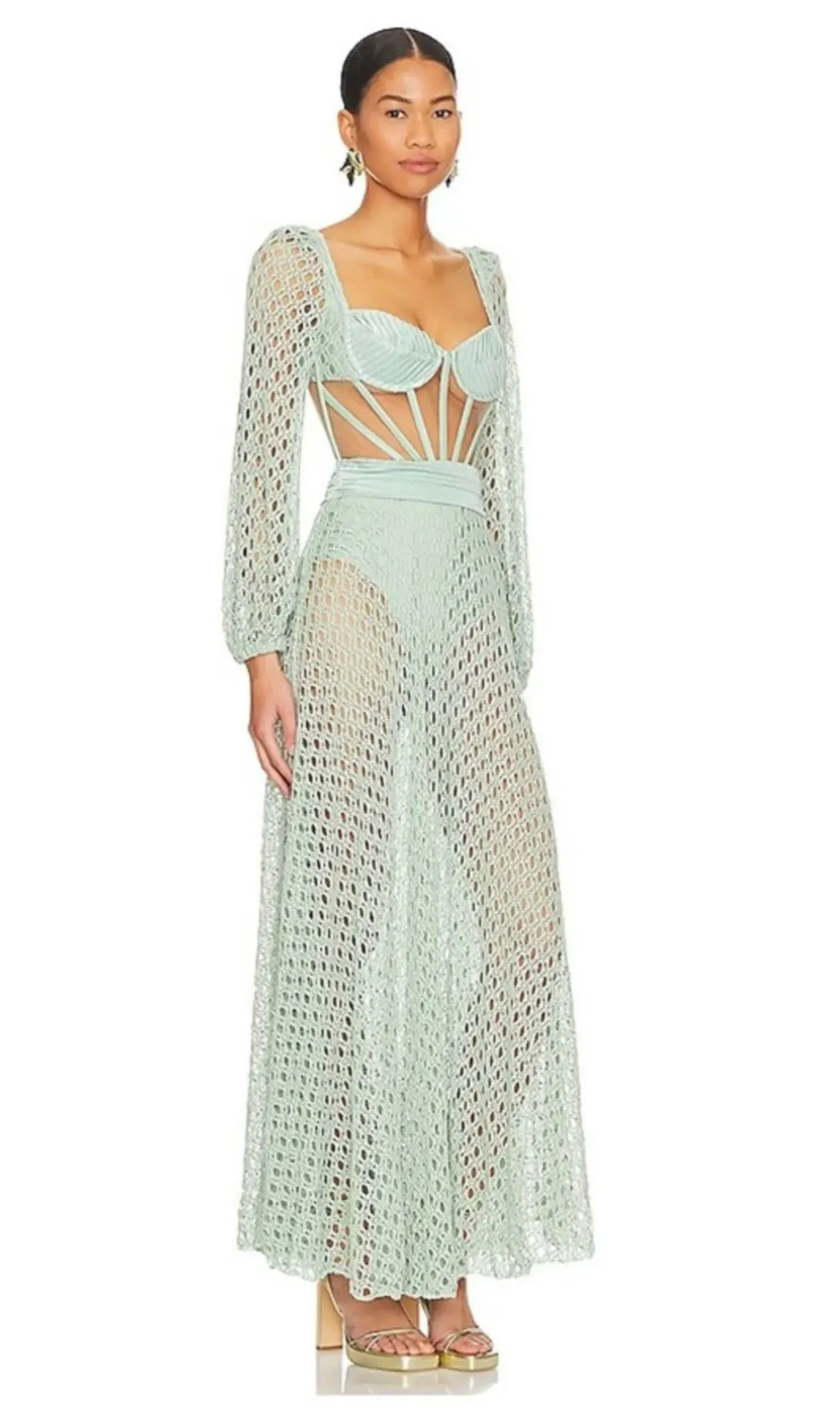 Turquoise Cutout Stretch and Crochet Knit Maxi Beach Dress