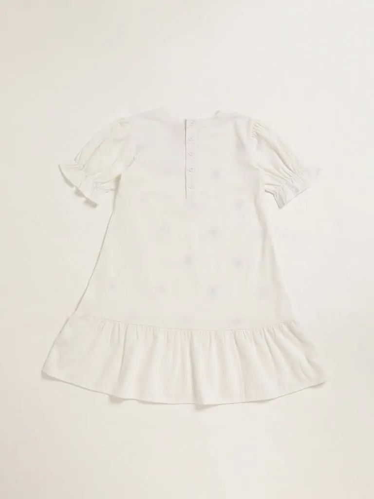 Utsa Kids White Floral Embroidered Dress (8 -14yrs)