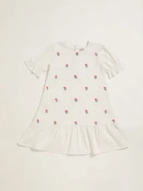 Utsa Kids White Floral Embroidered Dress (8 -14yrs)