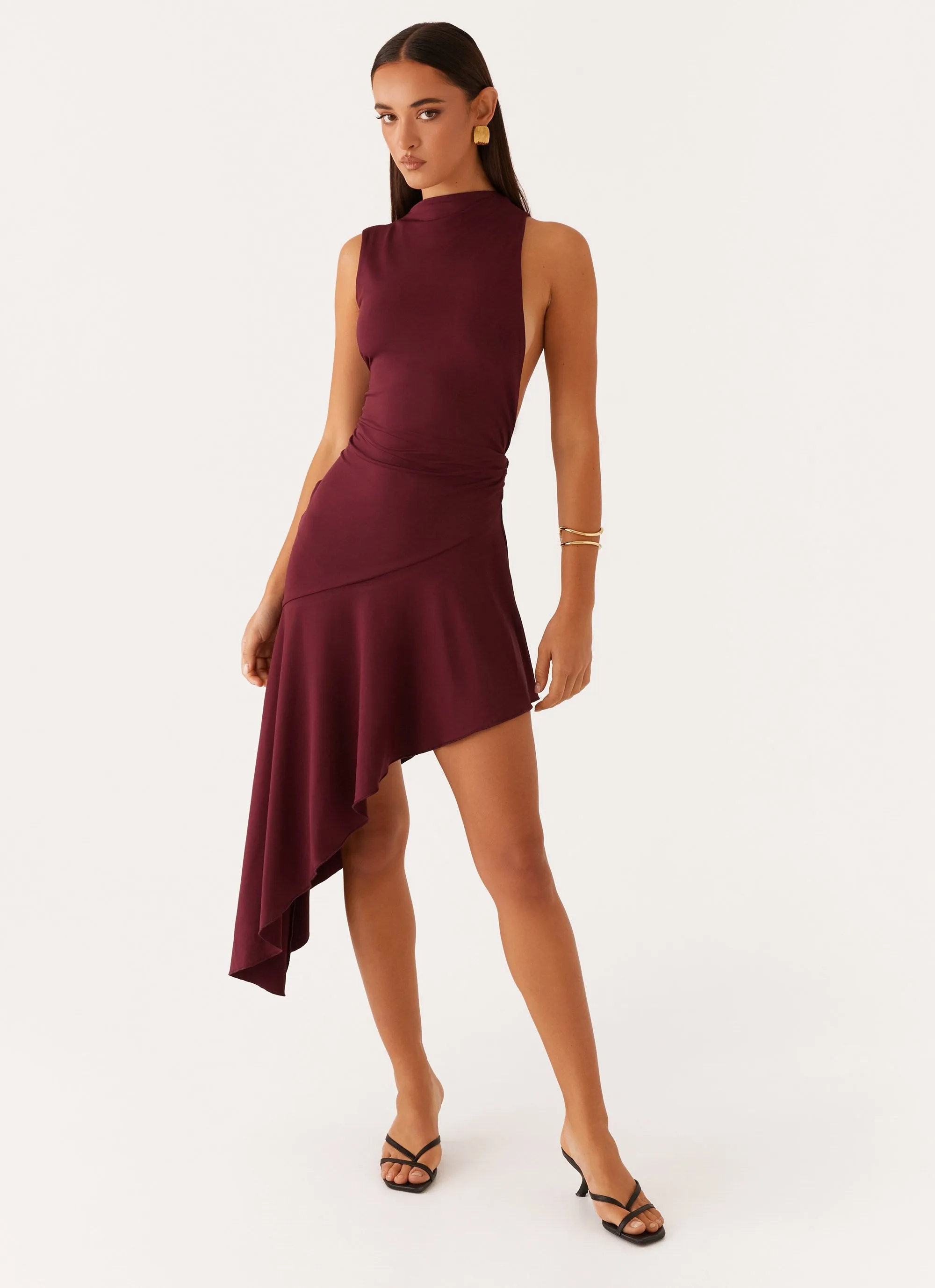 Venetia Asymmetric Maxi Dress - Deep Maroon