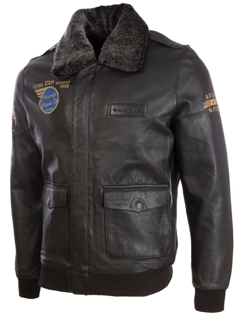 VGS3 Men's Aviator Bomber Jacket - Black/Snowtop Fur