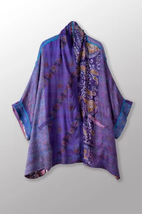 VINTAGE SILK KANTHA DOUBLE COLLAR PONCHO - sv2323-0014a -