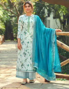 Viscose Modal Printed Blue Unstitched Suit Dress Material