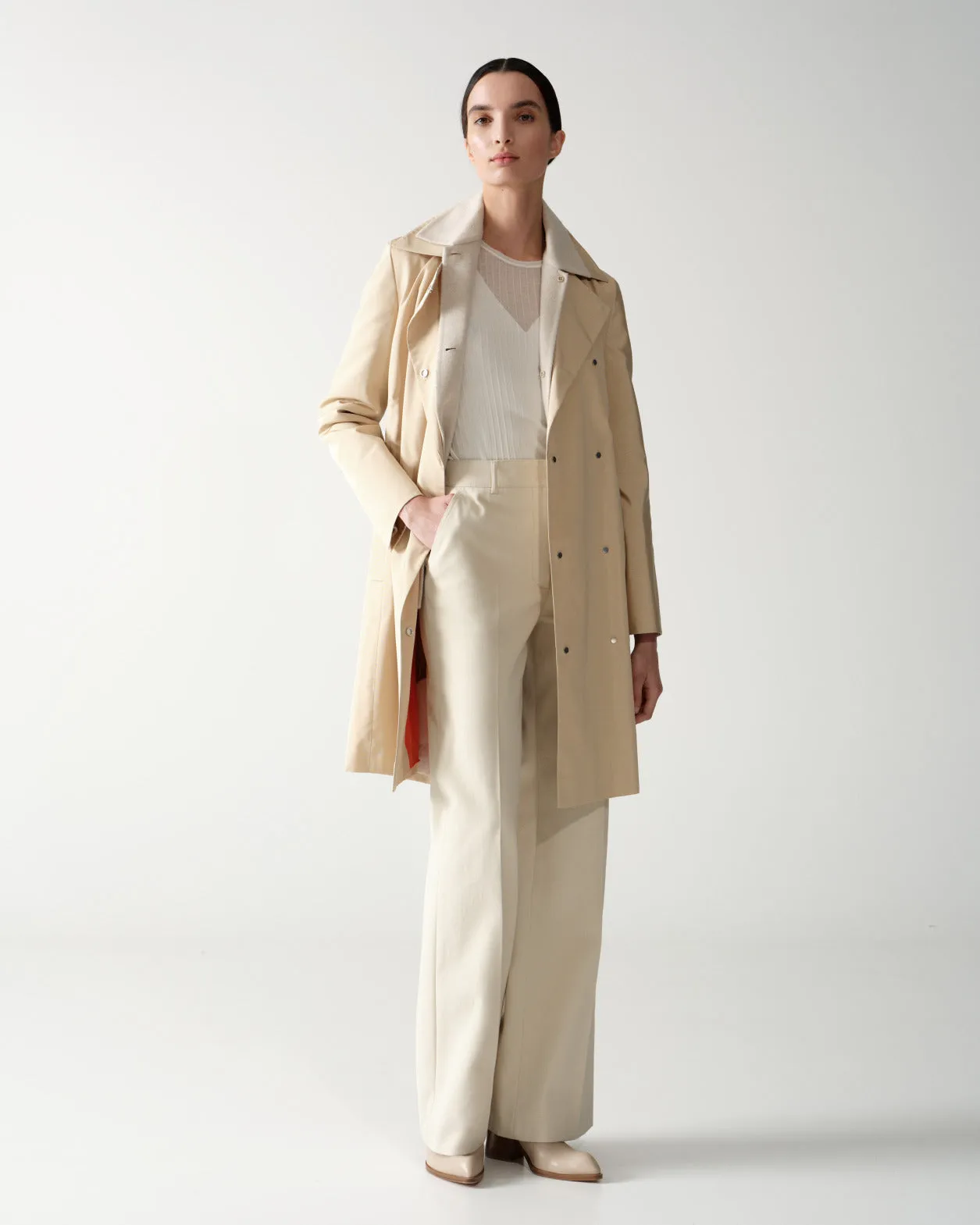 Wide Straight Leg Pants in Cotton Wool Gabardine