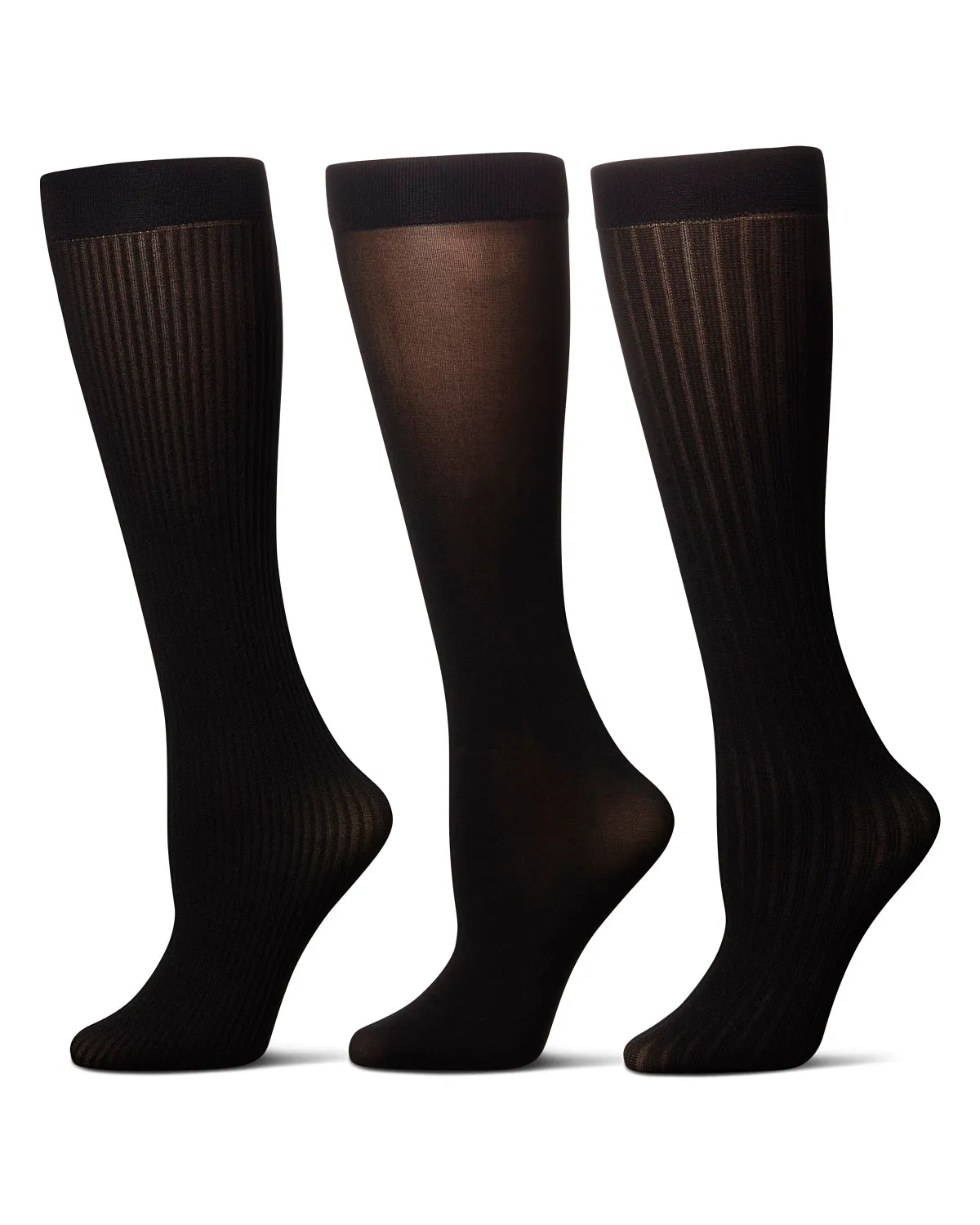 Women's 3 Pair Pack Fine Rib/Solid/ Wide Rib Trouser Socks