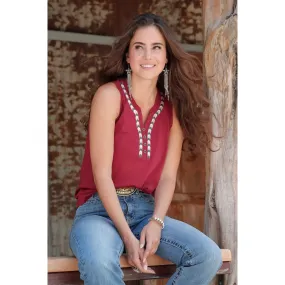 Women's Cinch Knit Tank Top- Burgandy