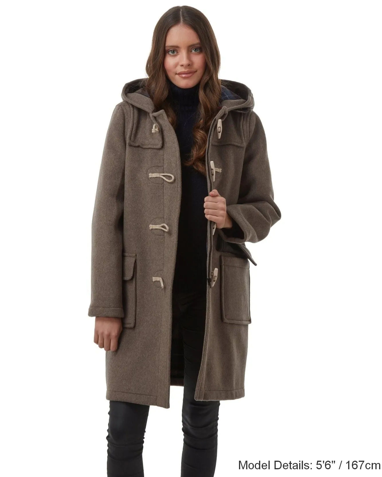 Women's Classic Fit Duffle Coat with Wooden Toggles - Mushroom