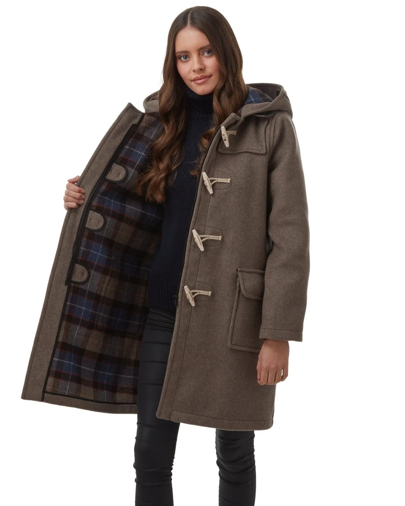 Women's Classic Fit Duffle Coat with Wooden Toggles - Mushroom