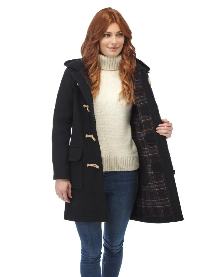 Women's Classic Fit Duffle Coat with Wooden Toggles - Navy