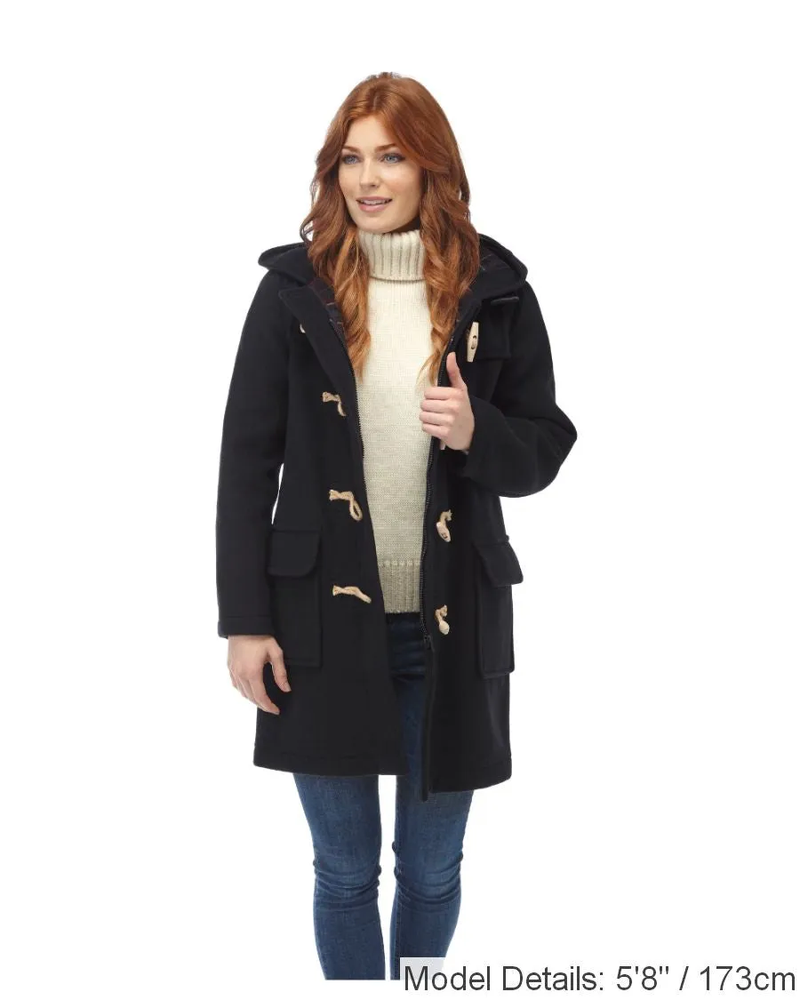 Women's Classic Fit Duffle Coat with Wooden Toggles - Navy