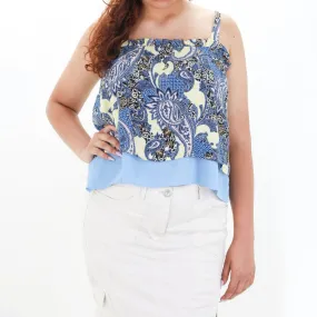 Women's Double Layer Printed Top,Blue