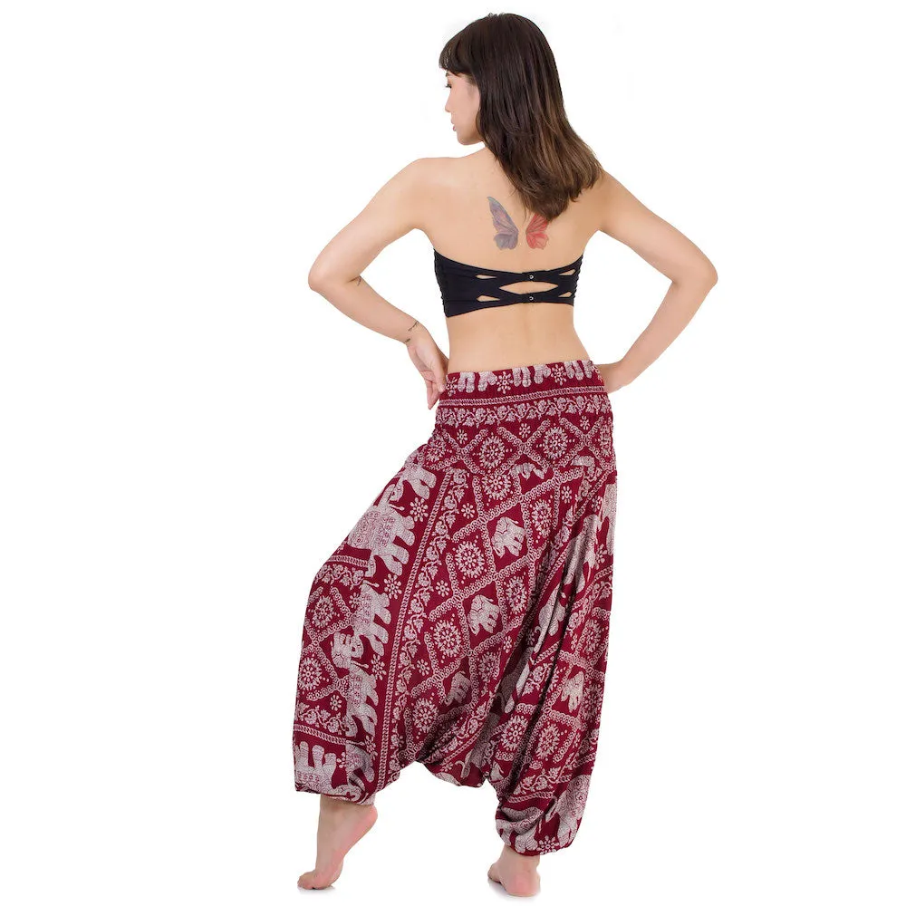 Women's Elephant 2-in-1 Jumpsuit Harem Pants Red