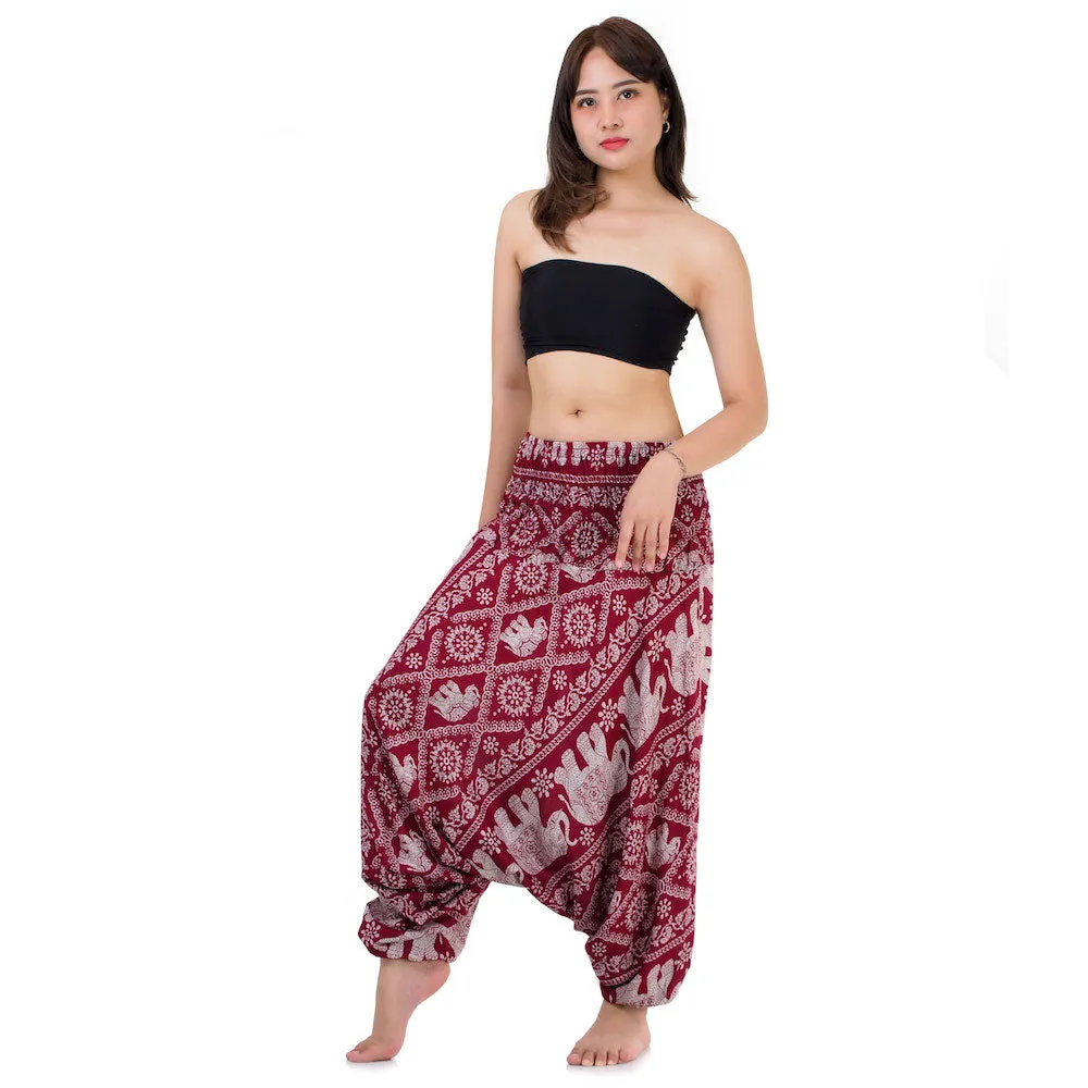 Women's Elephant 2-in-1 Jumpsuit Harem Pants Red