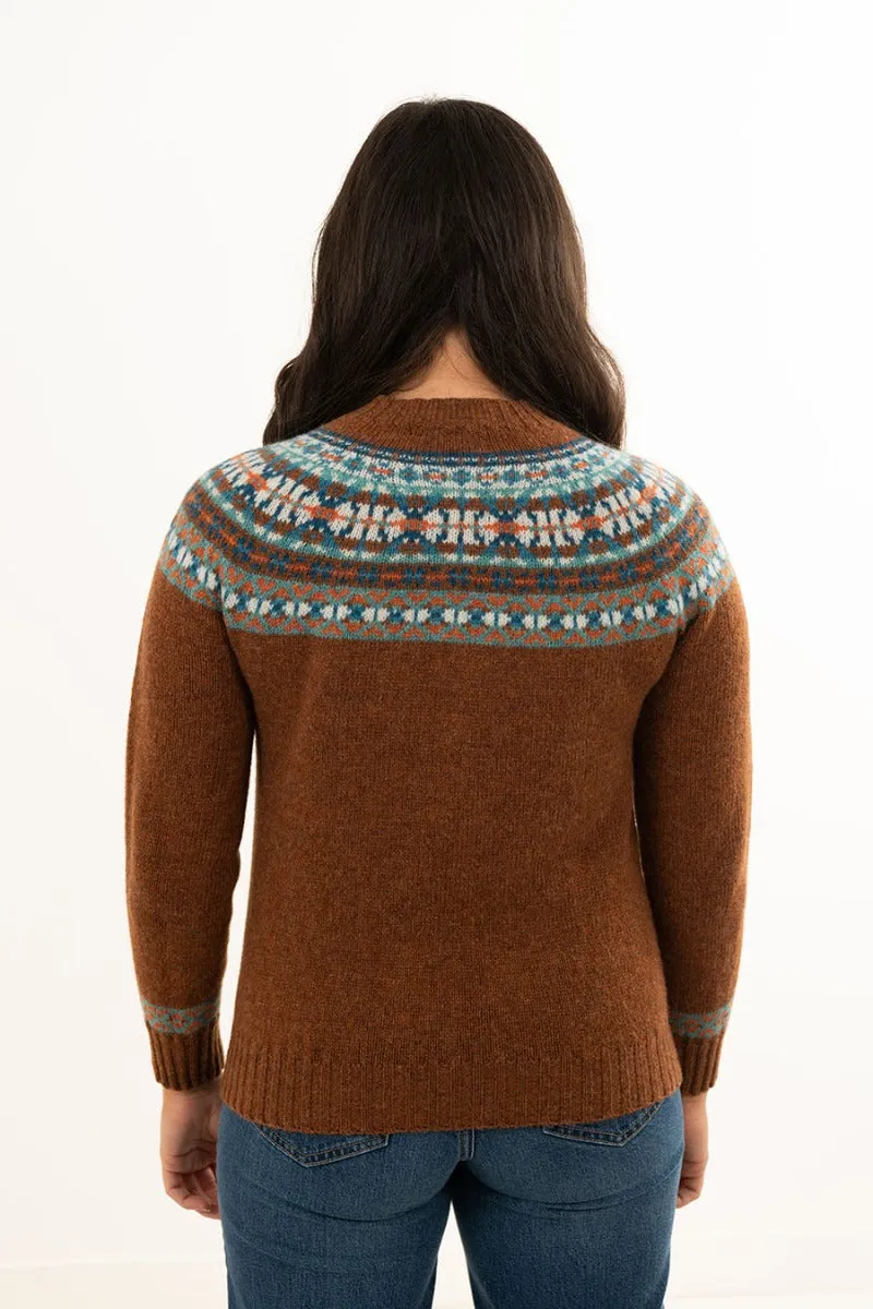 Womens Festival yoke fair isle jumper - Light Rust