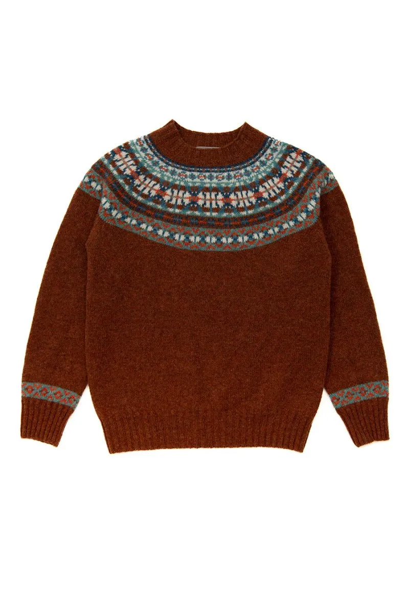 Womens Festival yoke fair isle jumper - Light Rust