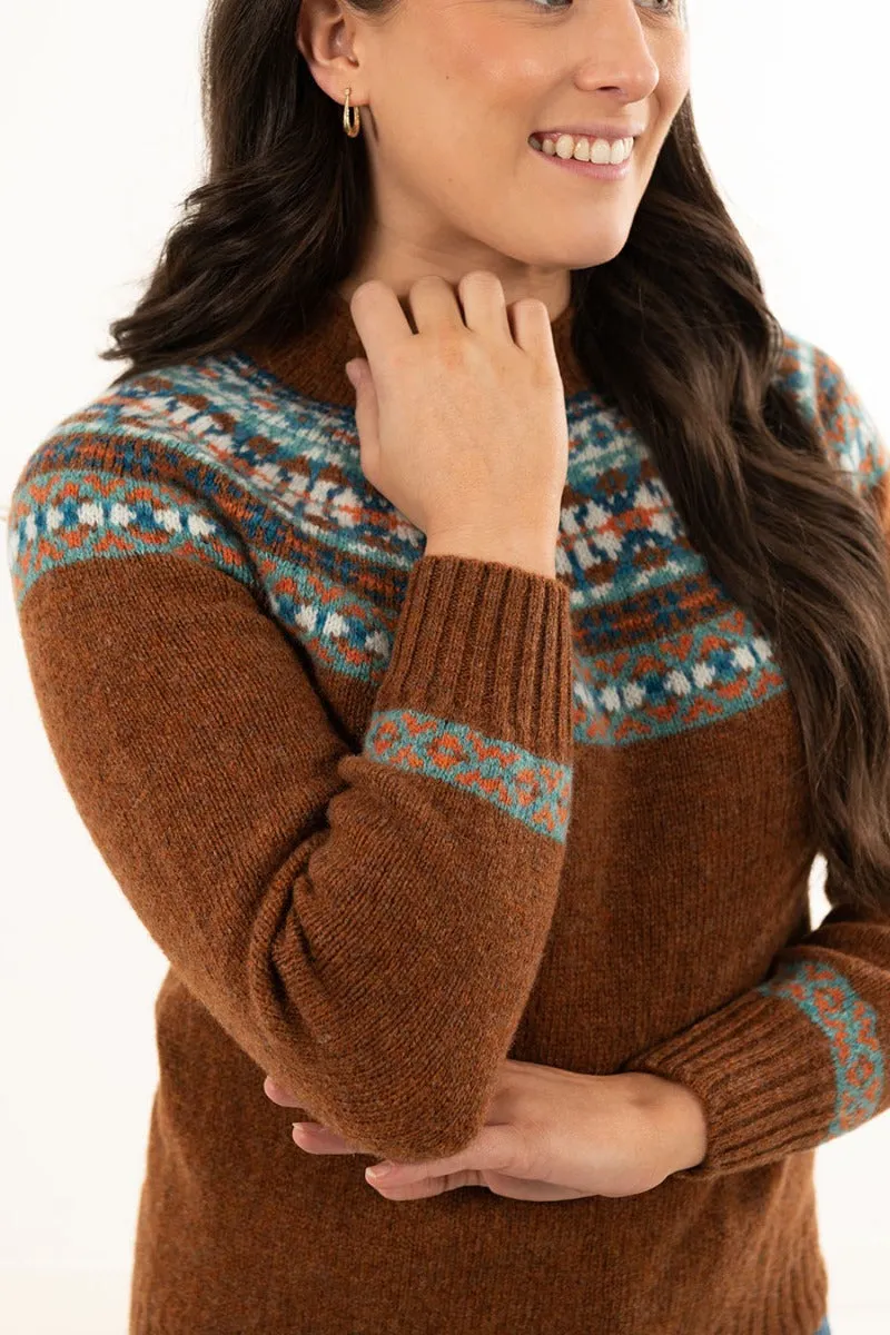 Womens Festival yoke fair isle jumper - Light Rust