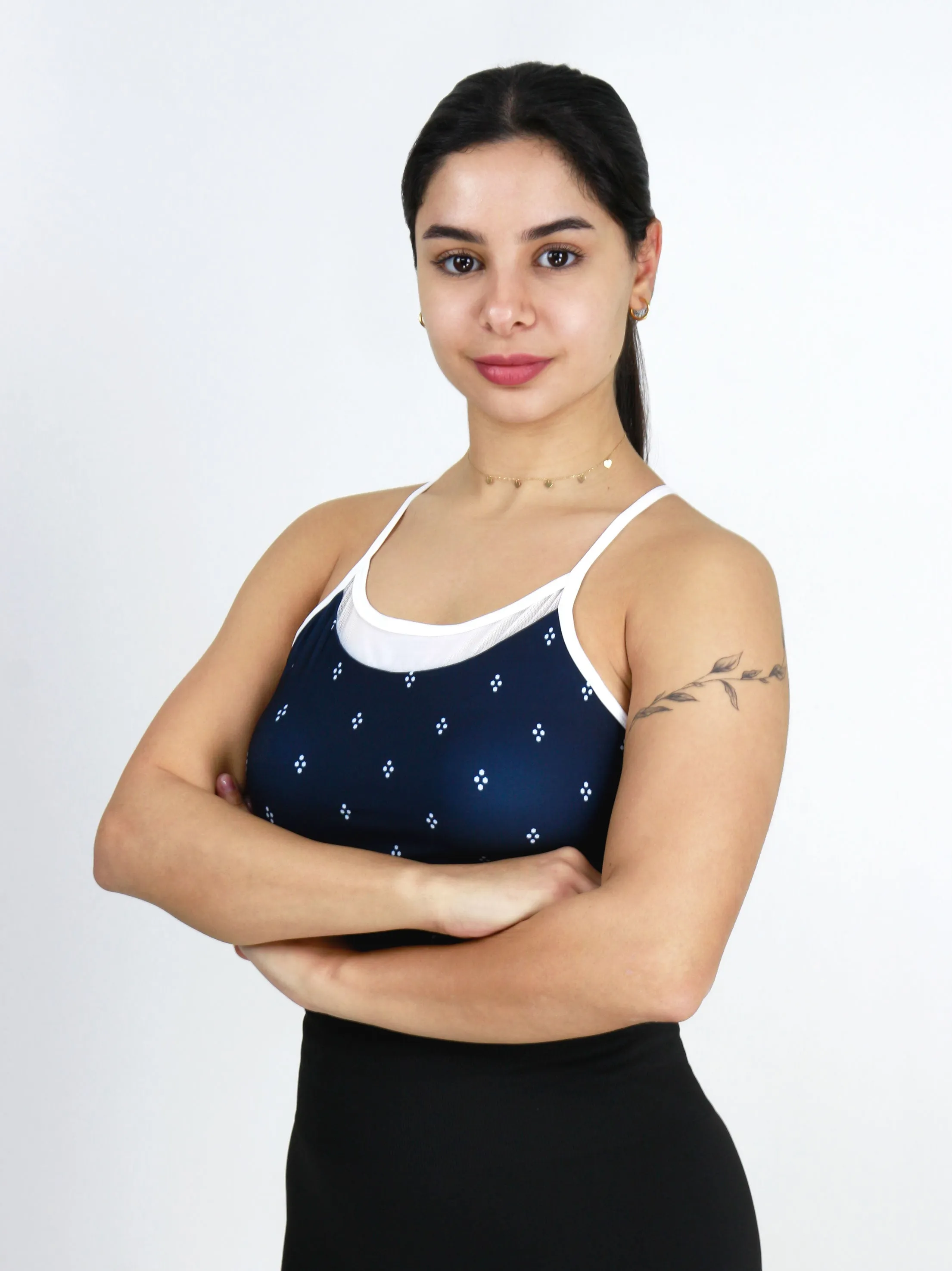 Women's Sleeveless Printed Sport Bra,Navy