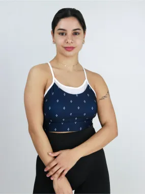 Women's Sleeveless Printed Sport Bra,Navy