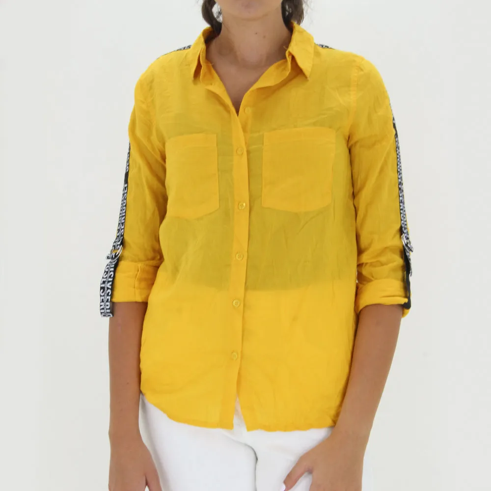 Women's Strappy-Sleeve Casual Top,Yellow