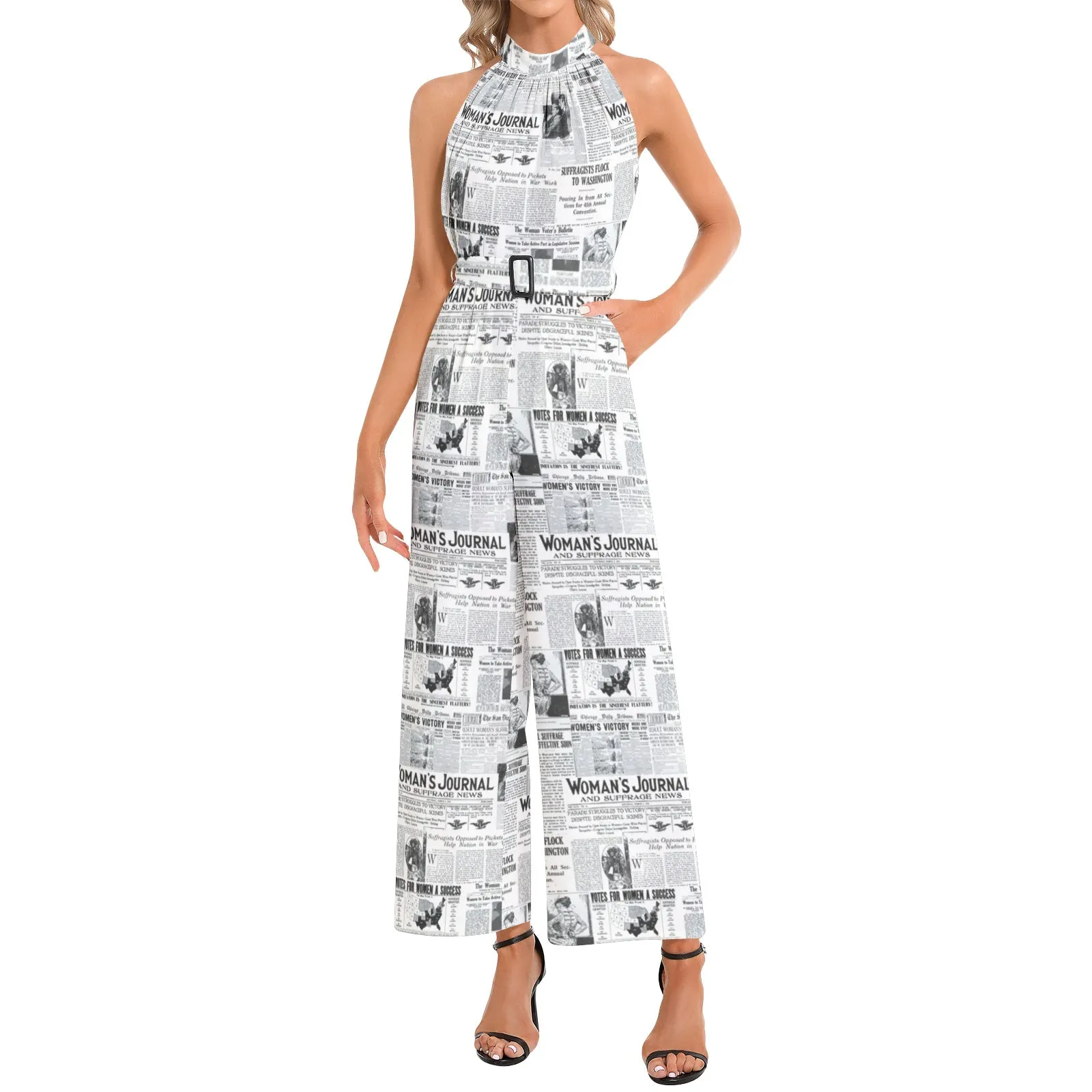 Women's Suffrage Commemorative Halter Neck Buckle Belted Jumpsuit