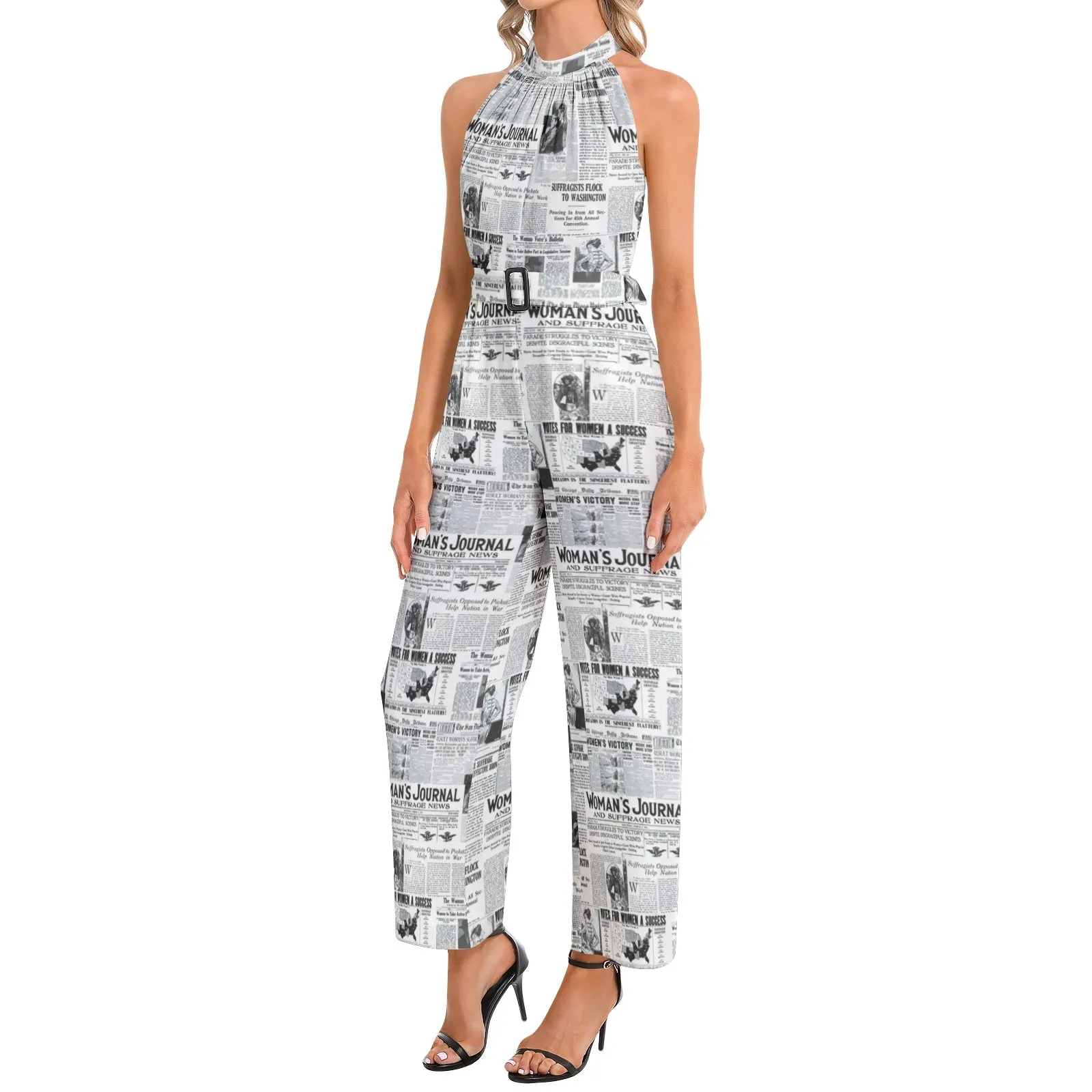 Women's Suffrage Commemorative Halter Neck Buckle Belted Jumpsuit